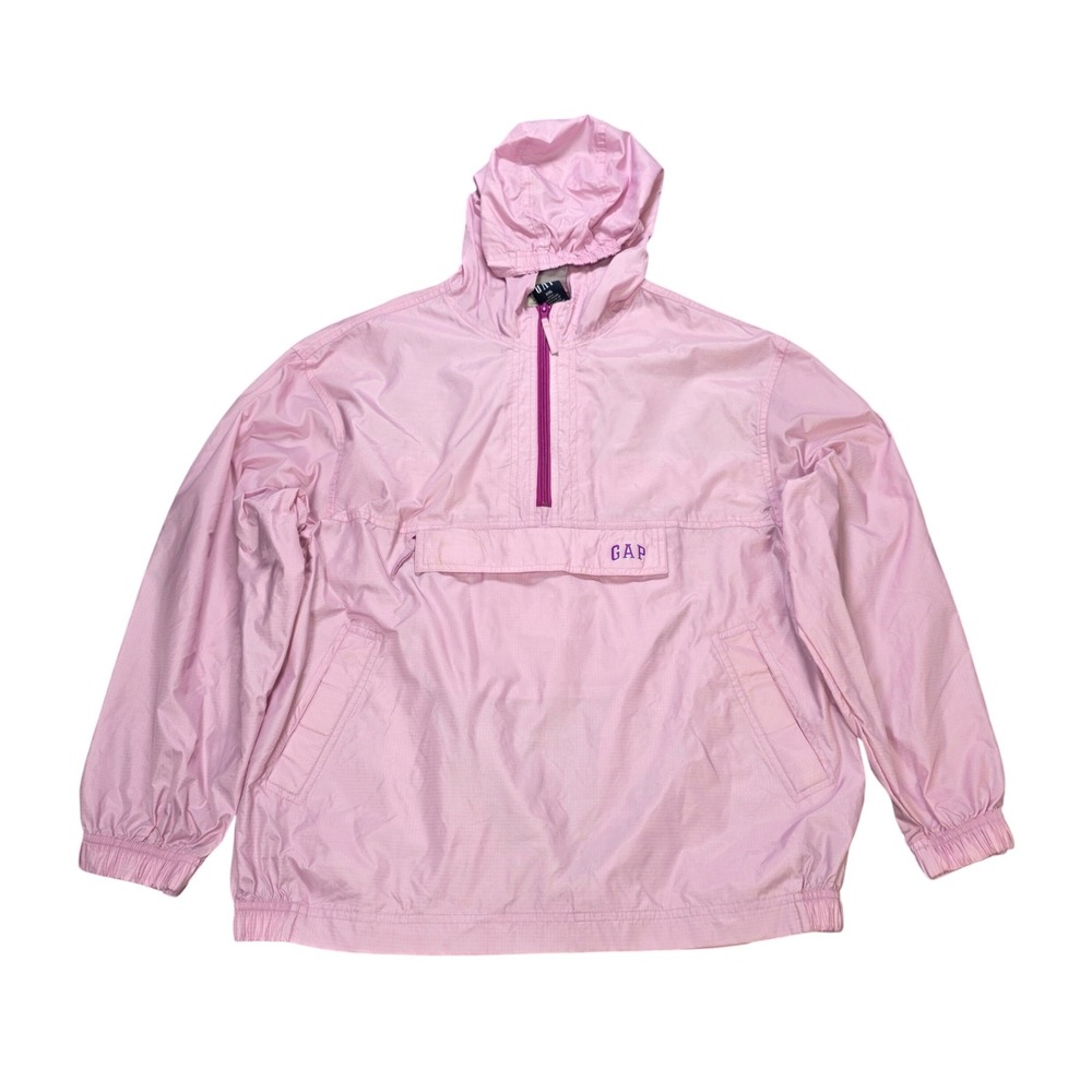 Vintage Gap Anorak Windbreaker Men's Size XXL Pink Half Zip Hooded Spring 2001